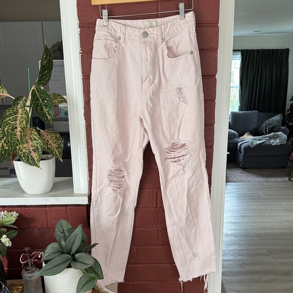 Cotton On Light Pink Distressed High Rise Boyfriend Jeans